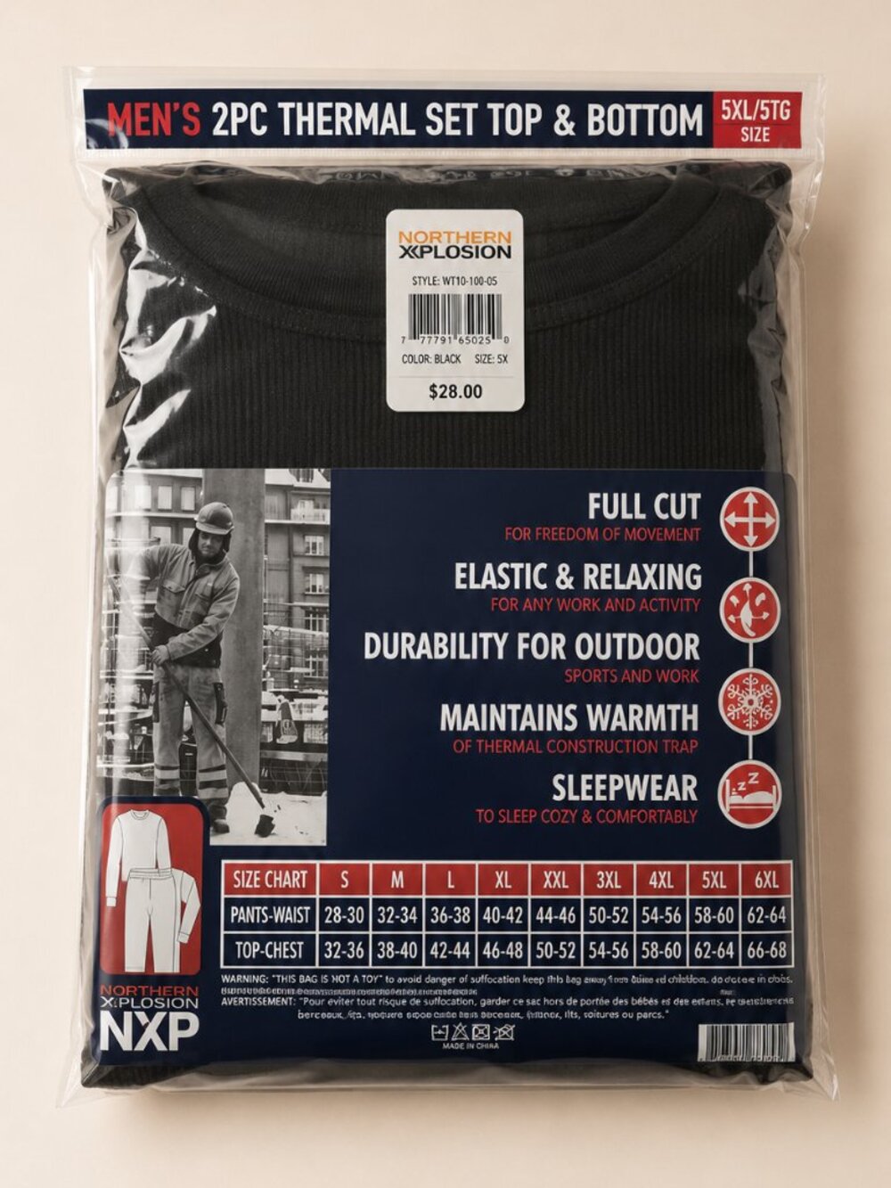 NWT Northern Explosion NXP Thermal Set 2PC Black Men's 5XL Waffle Knit
